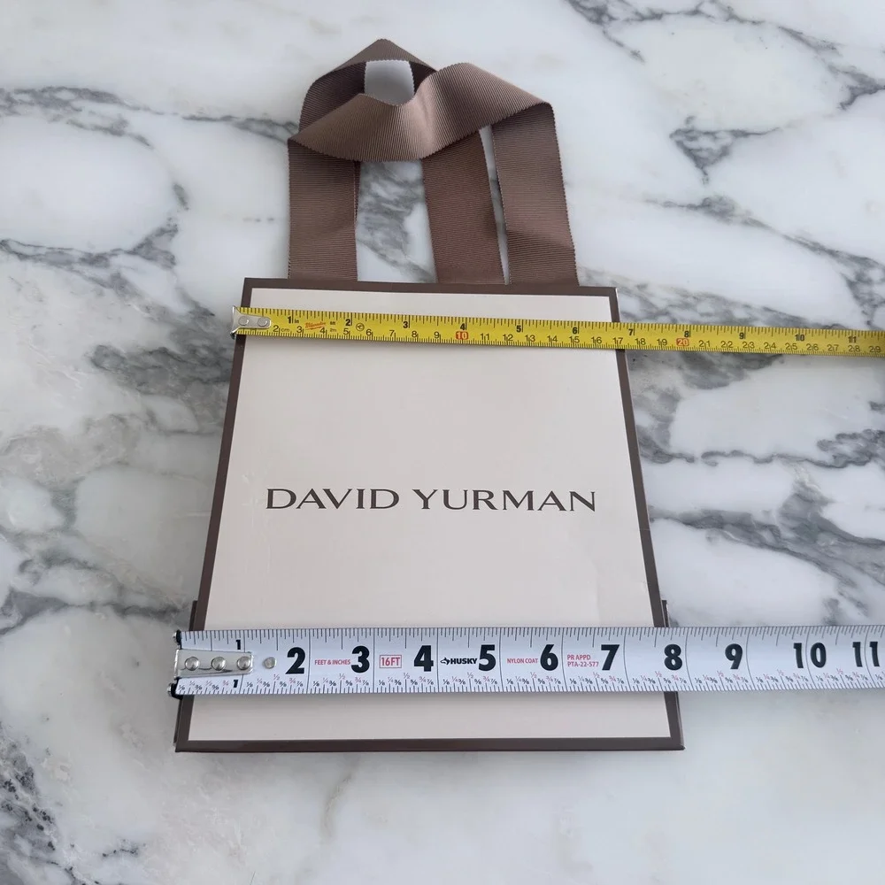 David Yurman Small Cream Brown Grosgrain Ribbon Handle Jewelry Gift Shopping Bag